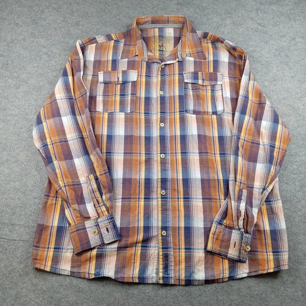 Pelle Pelle El Jefe Mens 2XL Plaid Button Front Long Sleeve Shirt Orange Navy